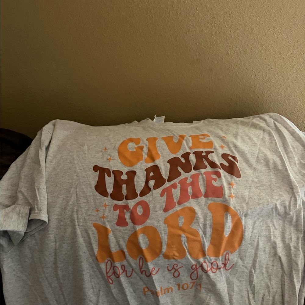 Port and Company Gray Tee with Brown and Orange Print